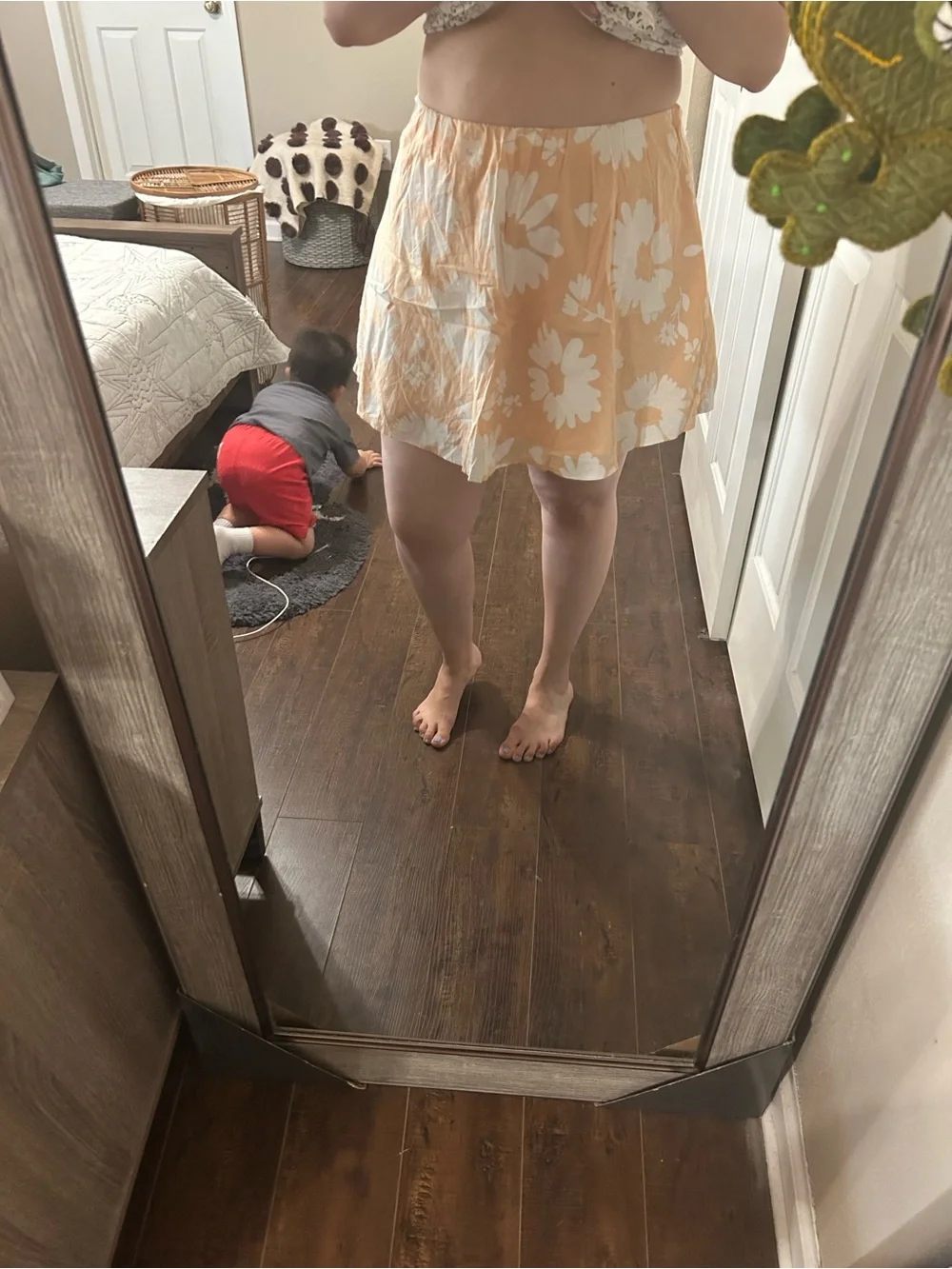 American Eagle Outfitters Peach Floral Waistband Skirt